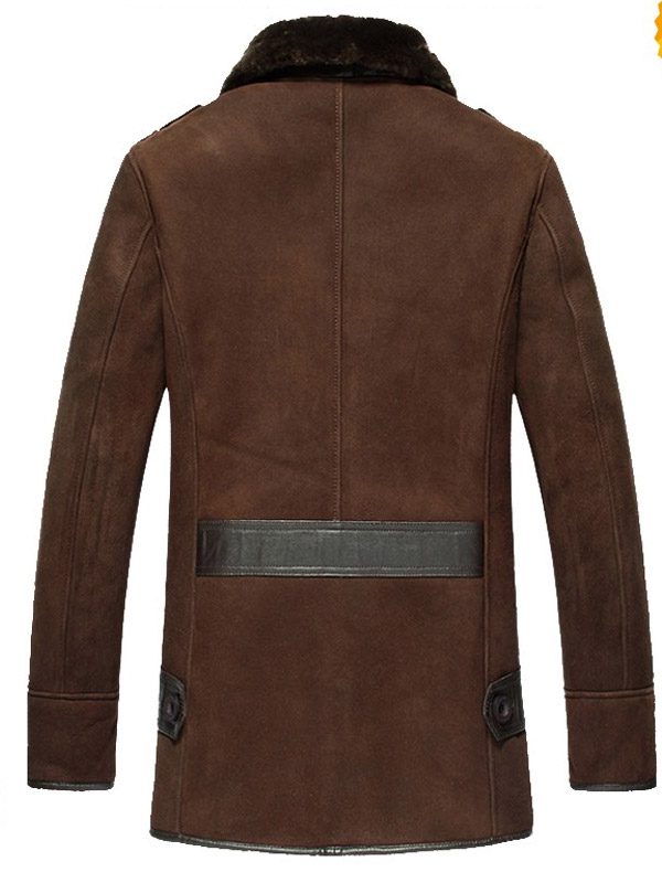 Mens Shearling Brown Reacher Style Coat Back