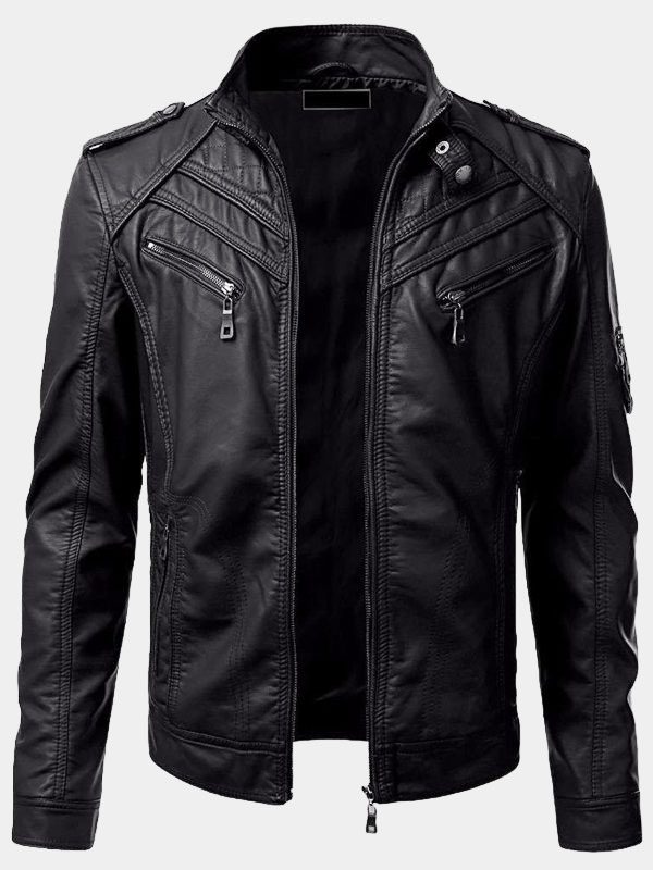 Men's Slim-Fit Black Leather Biker Jacket