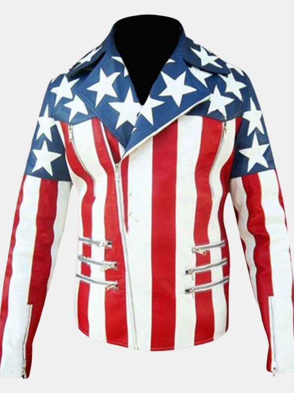 Mens US Flag Leather Jacket