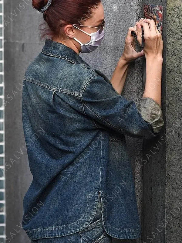 Milan Fashion Week Celebrity Gigi Hadid Blue Denim Jacket