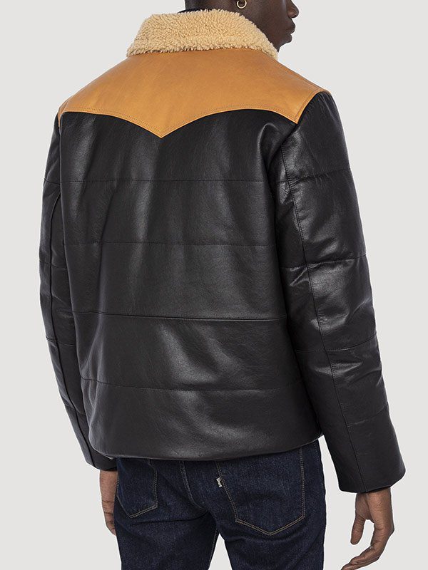 Modern Look Shearling Collar Leather Puffer Jacket