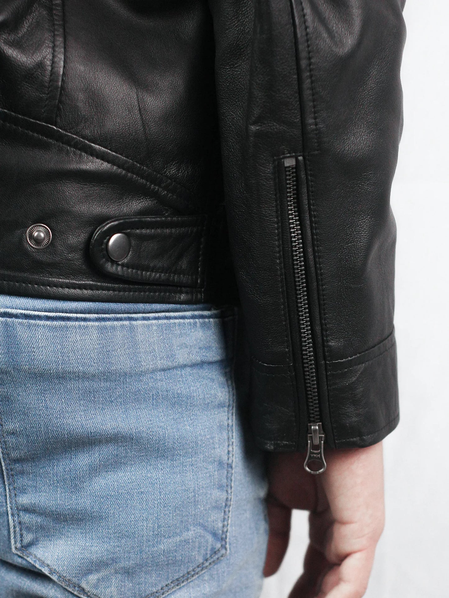 Moto Biker Black Lambskin Leather Jacket For Men