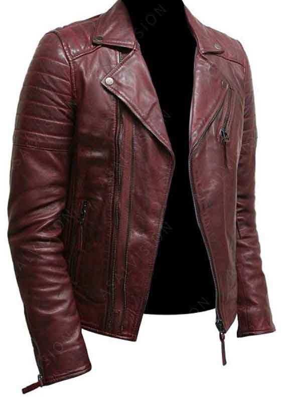 Motorcycle Double Zip Burgundy Biker Leather Jacket