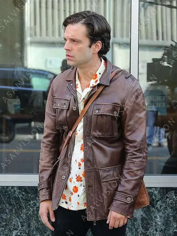 Movie A Different Man 2024 Sebastian Stan Brown Leather Jacket