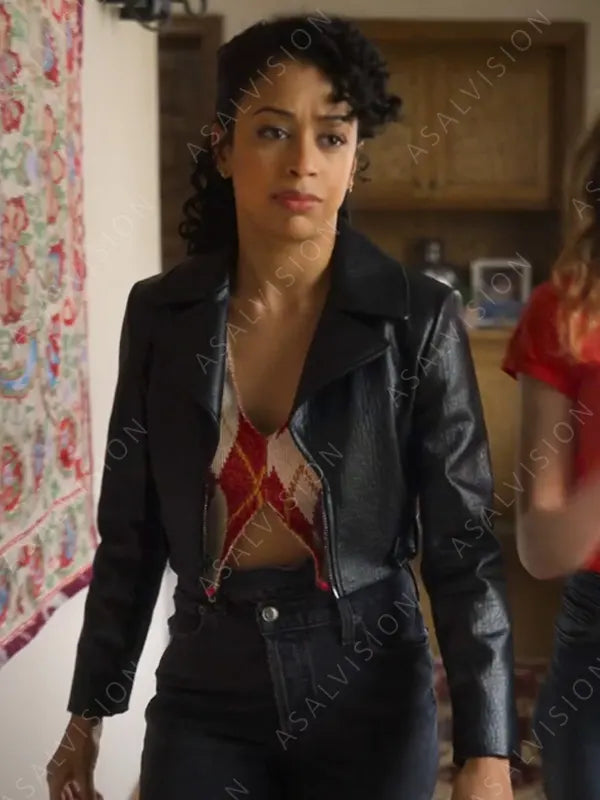 Movie A Family Affair 2024 Liza Koshy Black Biker Leather Jacket