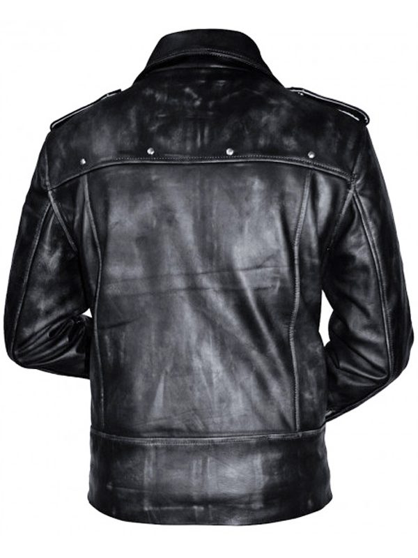 Movie A Long Way Down Aaron Paul Distressed Leather Black Jacket