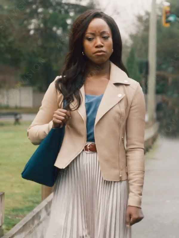 Movie Legend Of The Lost Locket 2024 Natasha Burnett Beige Leather Jacket