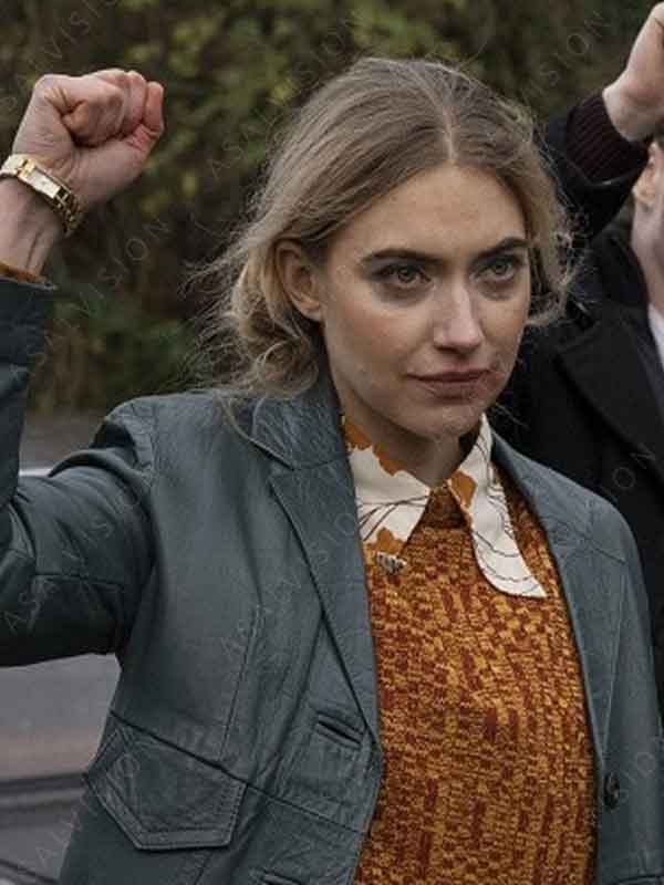 Movie Rose's War 2024 Imogen Poots Green Leather Coat
