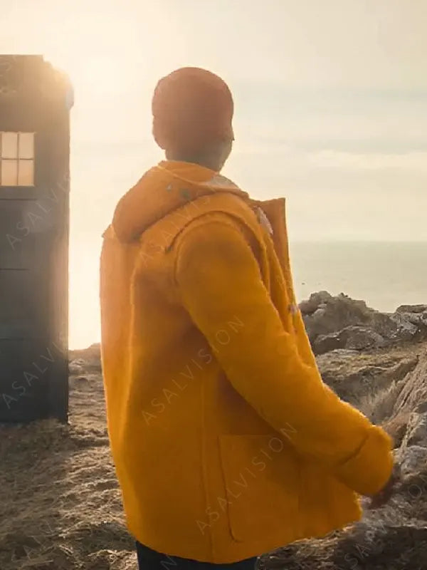 Ncuti Gatwa Yellow Duffle Wool Coat With Hood