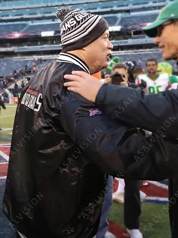 New York Guardians Kevin Gilbride Bomber Satin Black Jacket