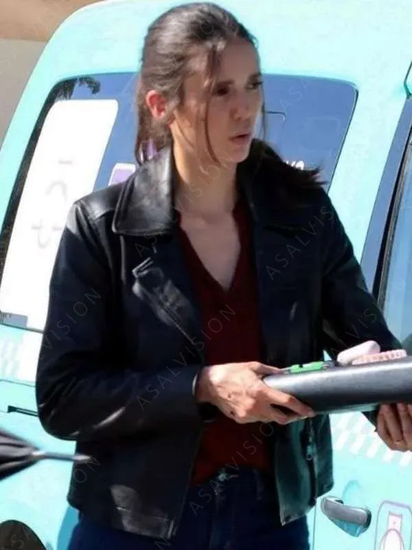 Nina Dobrev Leather Black Jacket