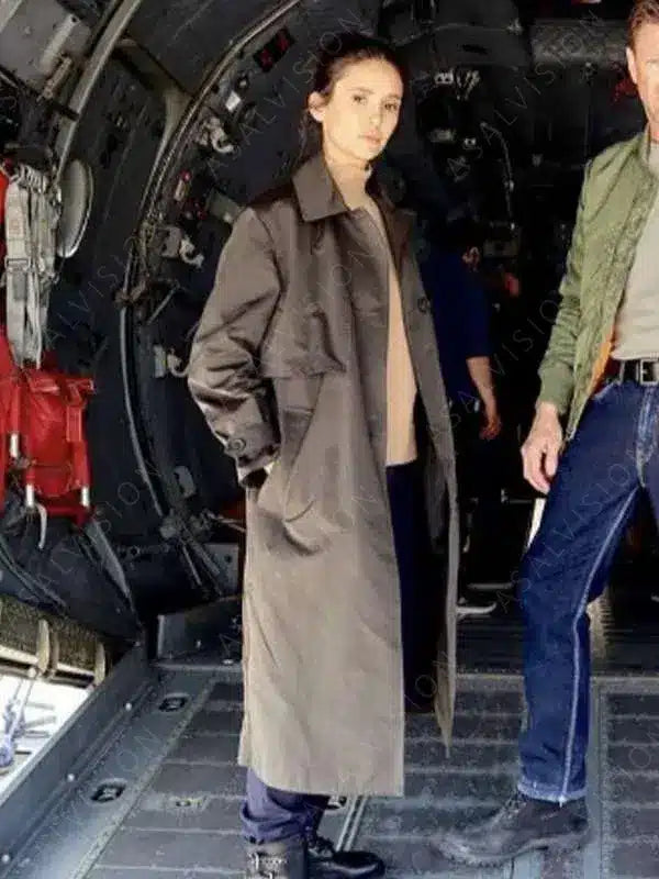 Nina Dobrev The Bricklayer 2024 Kate Black Long Coat