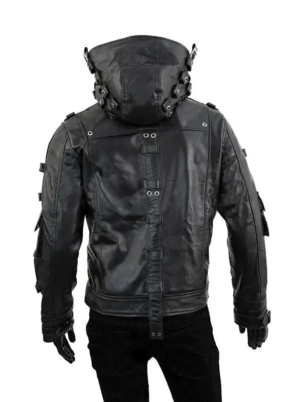 PUBG Black Hooded Real Leather Jacket