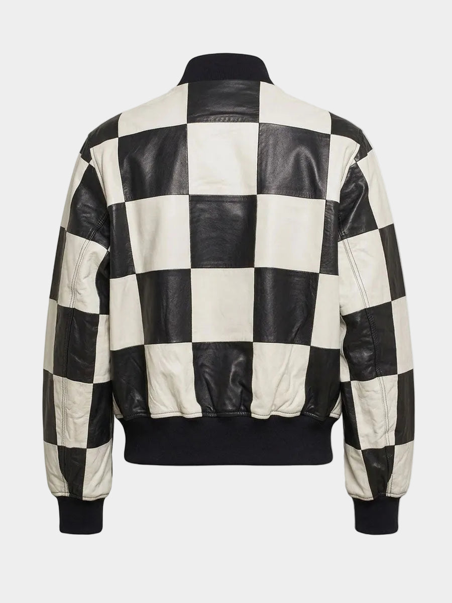 Patchwork Black And White Bomber Leather Jacket