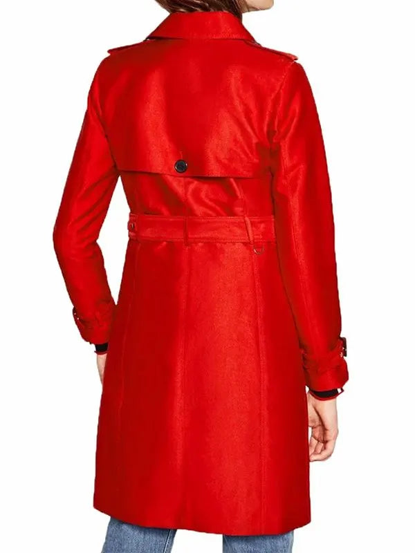 Polly Cooper Riverdale Tiera Skovbye Double Breasted Red Wool Trench Coat