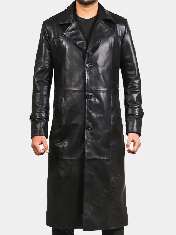 Ralph Long Black Leather Trench Coat