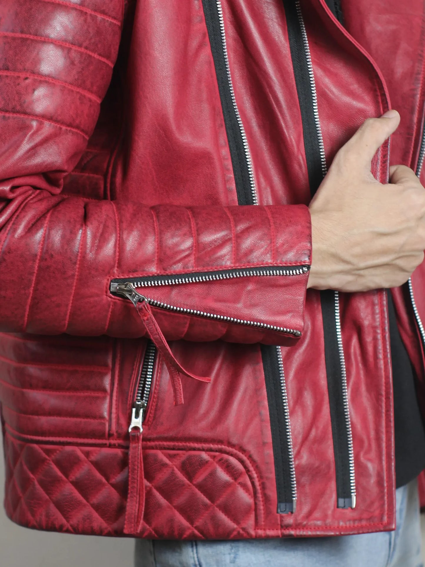 Red Quilted Leather Jacket