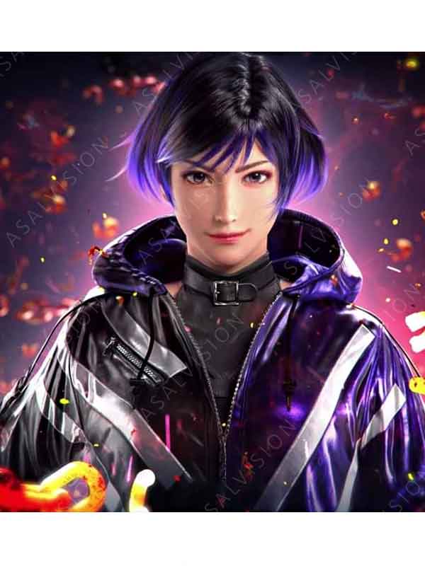 Reina Mishima Tekken 8 Purple and Black Hooded Bomber Costume