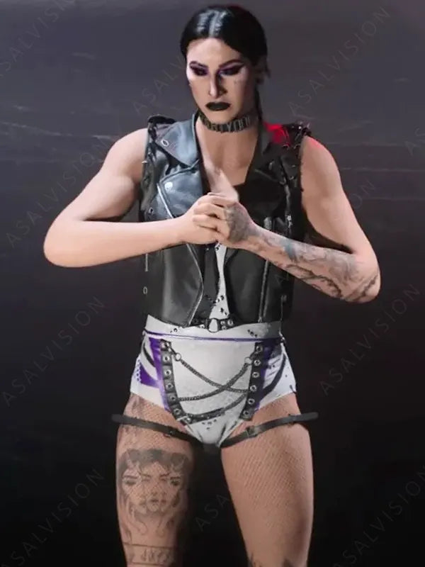 Rhea Ripley Black Faux Crocodile Leather Vest