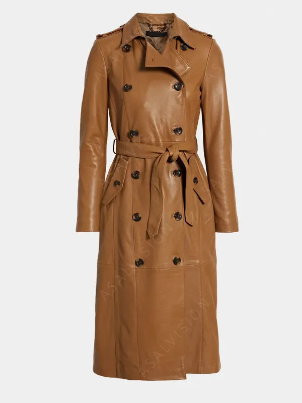 Riley Belted Tan Brown Trench Leather Coat
