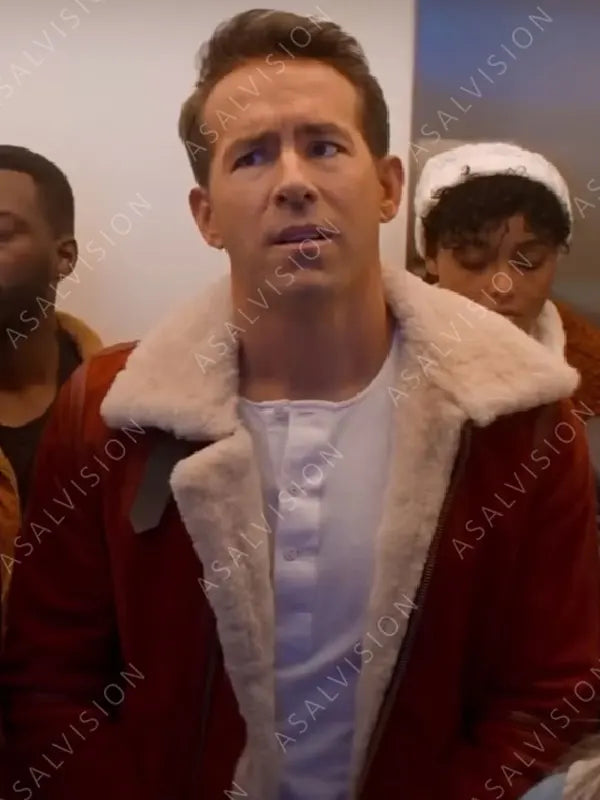 Ryan Reynolds Clint Briggs Shearling Red Leather Jacket
