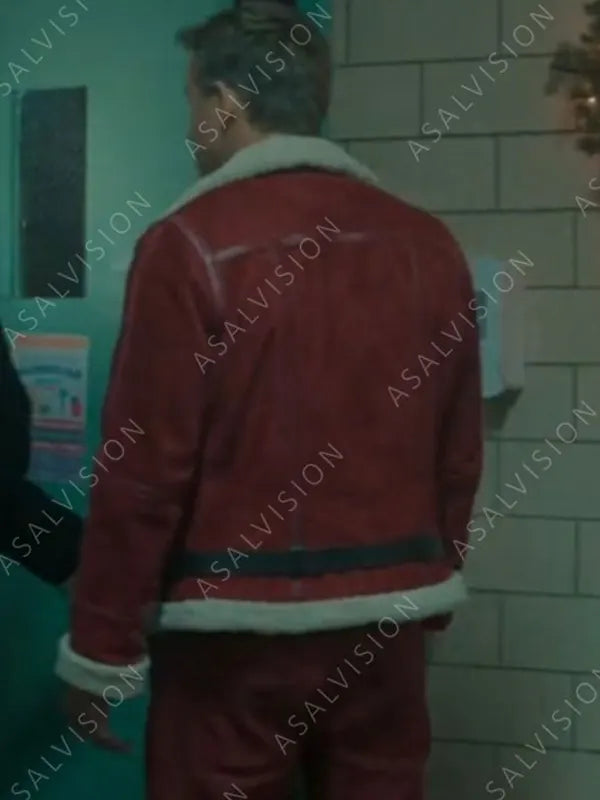 Ryan Reynolds Spirited 2022 Clint Briggs Shearling Red Leather Jacket