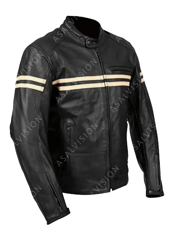 Ryker Black Biker Cafe Racer Motorcycle Retro Fashion Leather Jacket