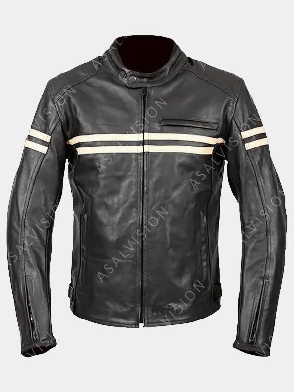 Ryker Black Motorcycle Retro Leather Fashion Jacket Mens