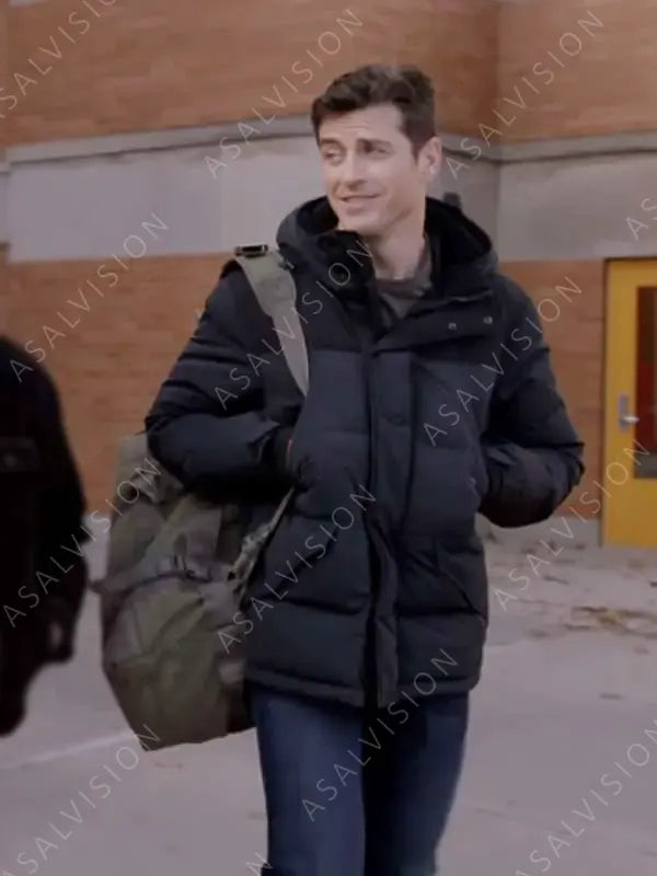 Sam Carver TV Series Chicago Fire Season 12 Jake Lockett Black Puffer Hooded Jacket