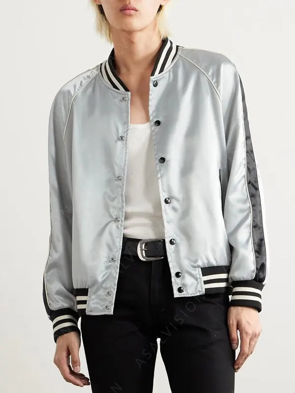 Satin Baseball Varsity Bomber Jacket