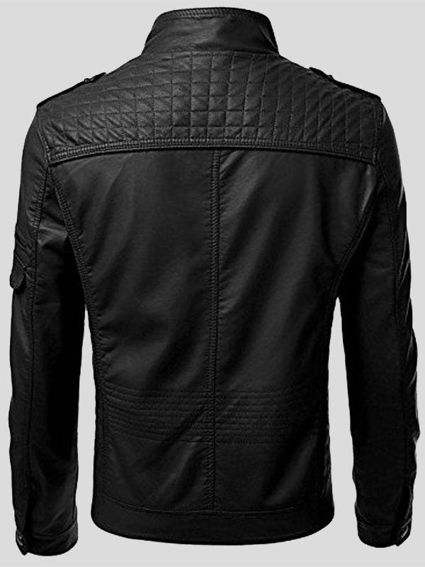 Slim-Fit Black Leather Biker Jacket For Men's