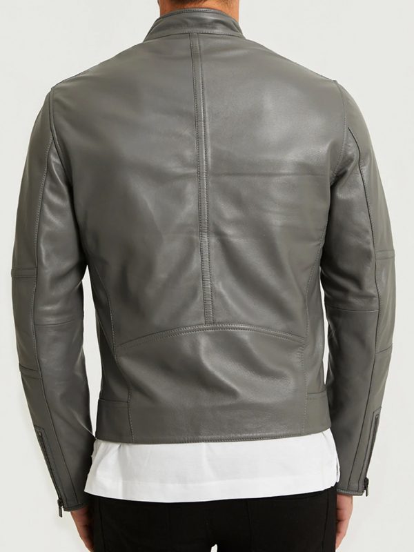Slim-Fit Grey Leather Jacket For Men's