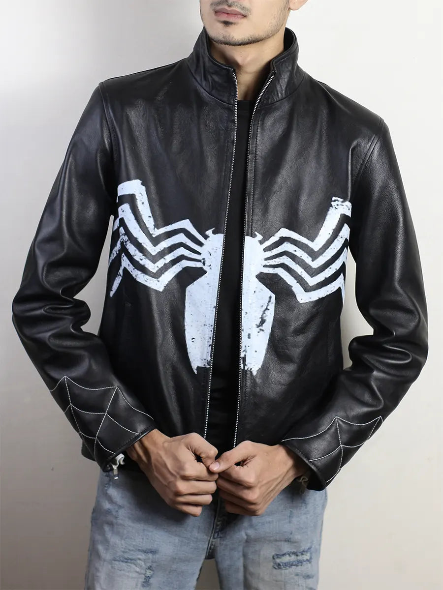Spider Venom Symbiote Leather Black Jacket