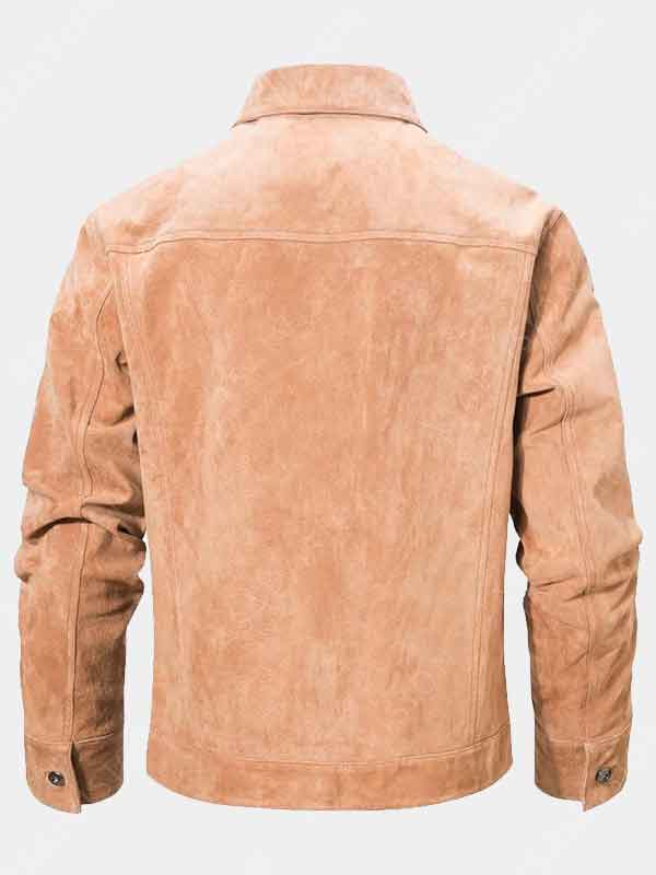 Suede Leather Beige, Black Trucker Jacket For Mens