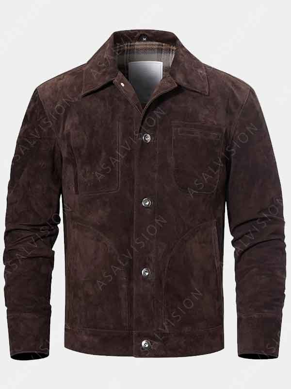 Suede Leather Dark Brown, Beige, Black Trucker Jacket For Mens
