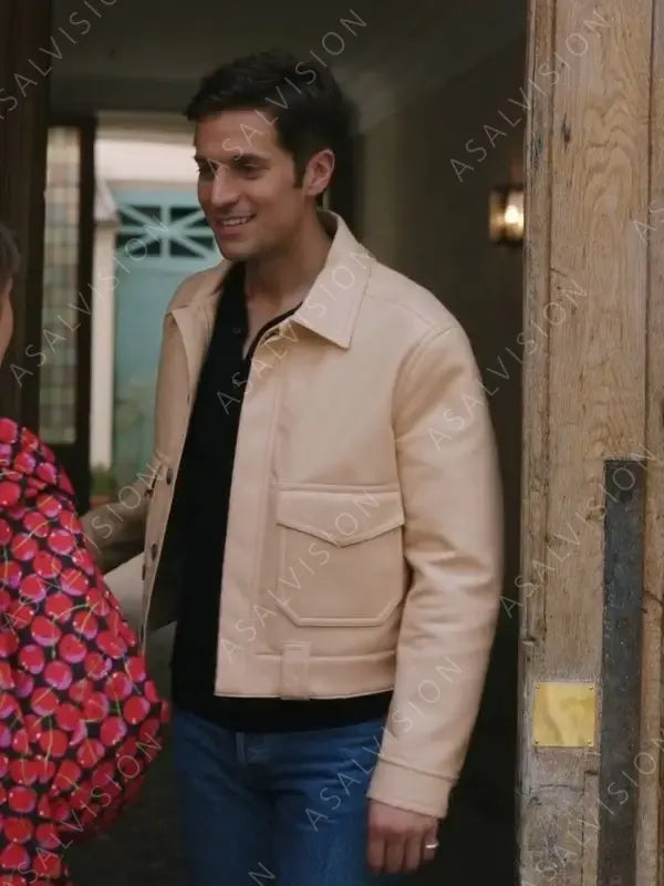 TV Series Emily in Paris S03 Lucas Bravo Beige Leather Jacket