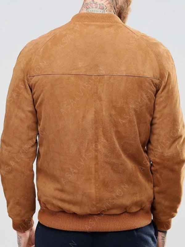 Tan Brown Suede Leather Bomber Flight Jacket For Mens