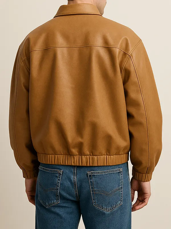 Tan Oversized Real Leather Jacket For Men