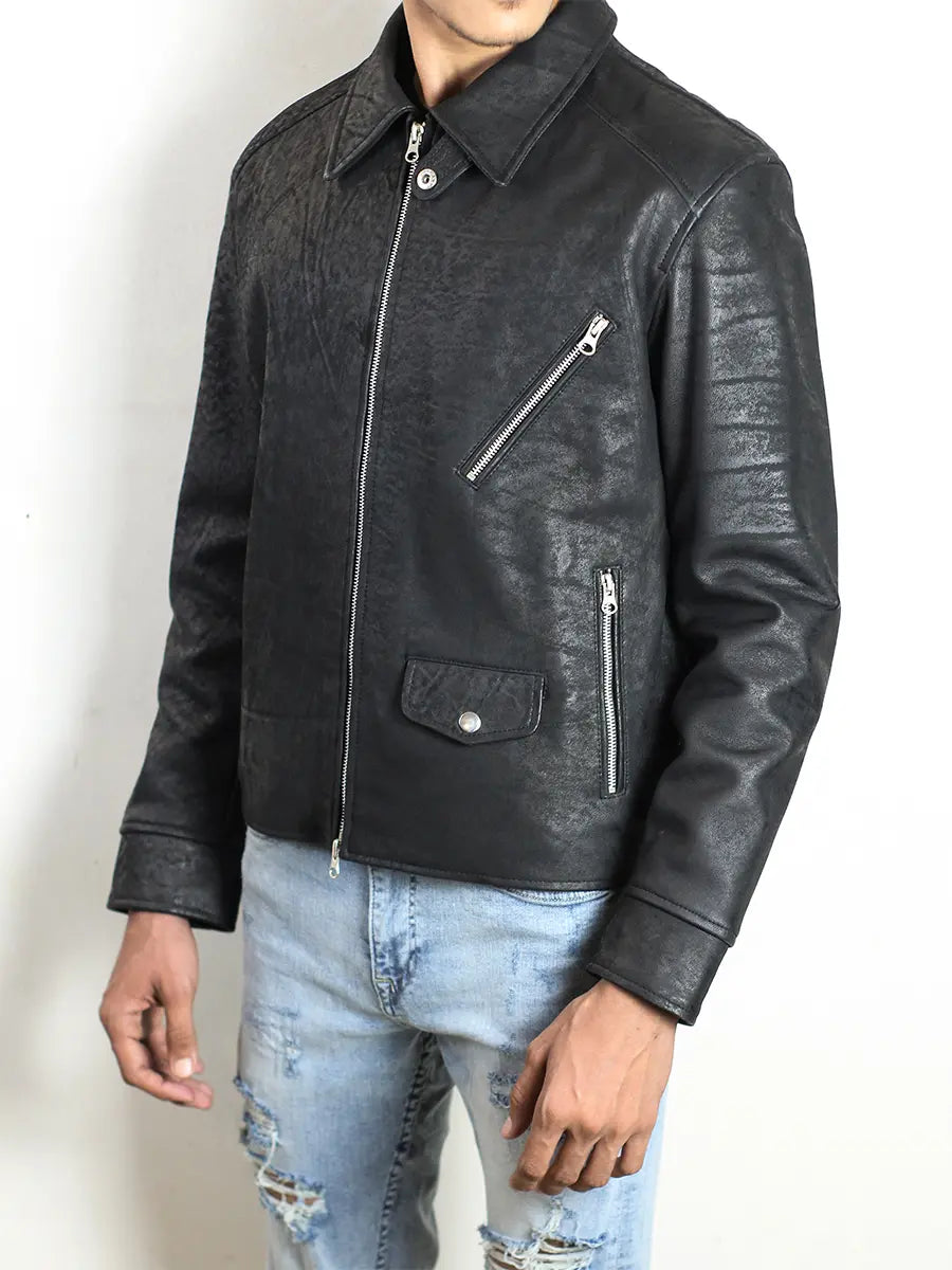 Textured Snuff Leather Jacket Men