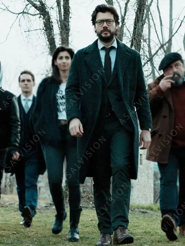 The Professor Money Heist Álvaro Morte Gray Trench Coat