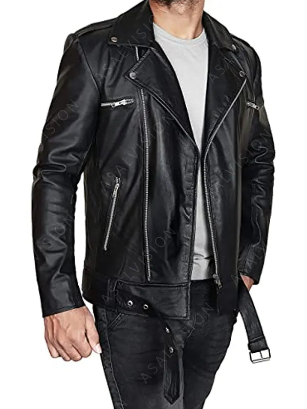 The Walking Dead Leather Biker Black Jacket