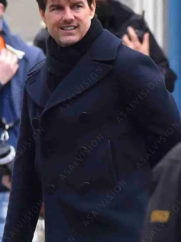 Tom Cruise Mission Impossible 6 Ethan Hunt Navy Blue Wool Peacoat