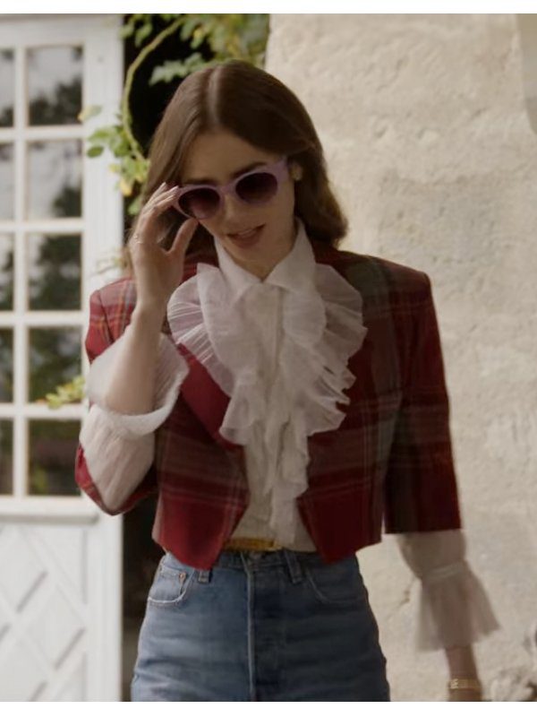 Tv Series Emily In Paris Emily Cooper Cropped Plaid Jacket