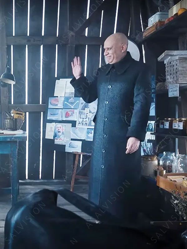 Uncle Fester Wednesday Fred Armisen Black Long Wool Trench Coat
