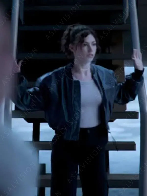 Úrsula Corberó Lift 2024 Camila Distressed Bomber Black Leather Jacket