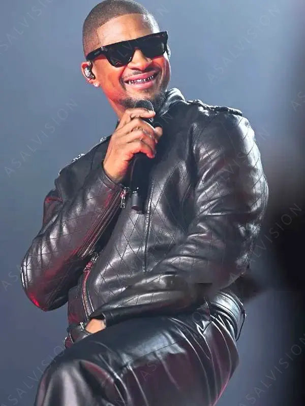 Usher Hot 107.9 Birthday Bash 2024 Black Quilted Leather Jacket