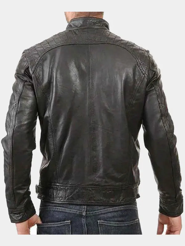Vintage Black Quilted Leather Cafe Racer Moto Jacket