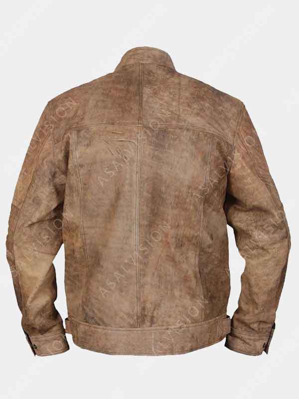 Vintage Khaki Distressed Moto Cafe Racer Leather Jacket
