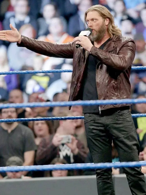 WWE Wrestler Edge Returns Brown Biker Leather Jacket