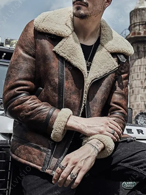 Werner Brown Waxed Shearling Leather Jacket